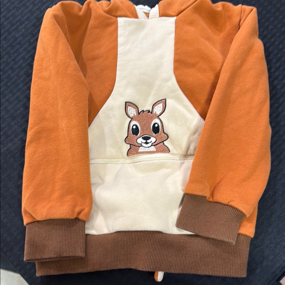 Doodle pants Cute toddler Orange and Cream Hoodie with Animal kangaroo Design 3T